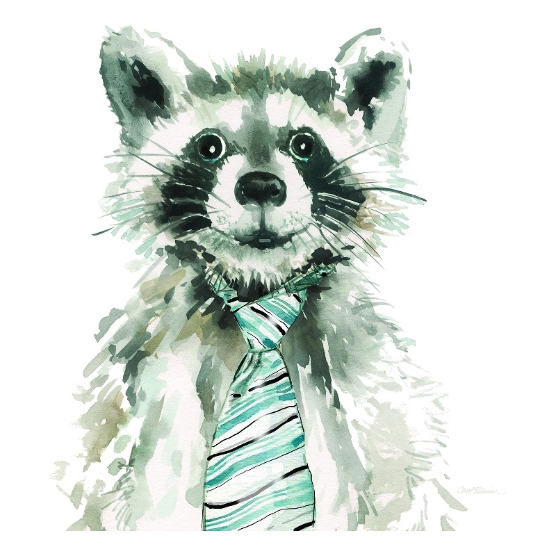 Maklaine Watercolor Raccoon with Tie Canvas Art in Multi-Color