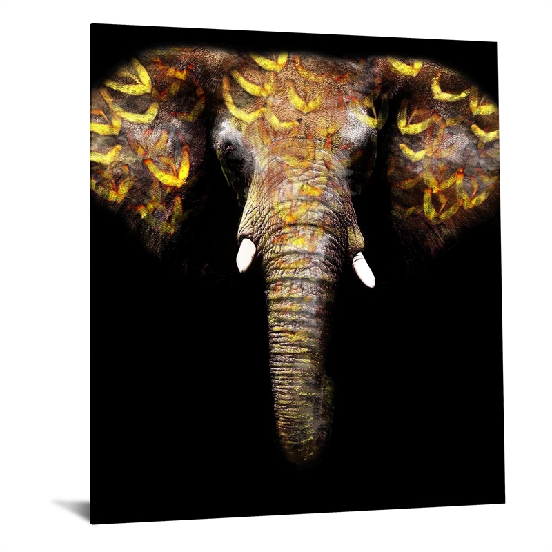 Maklaine Gold Tribal Elephant Tempered Glass Art in Multicolor