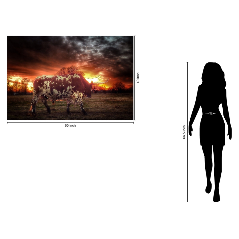 Maklaine Longhorn at Sunset Tempered Glass Wall Art in Multicolor