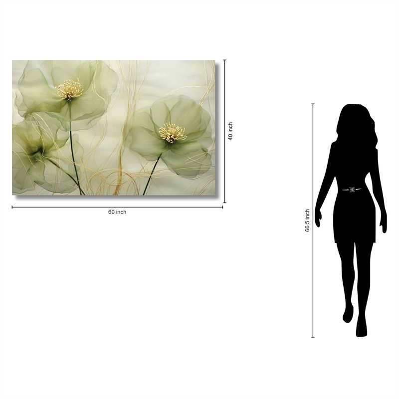 Maklaine Green Whispy Floral Tempered Glass Art in Multi-Color