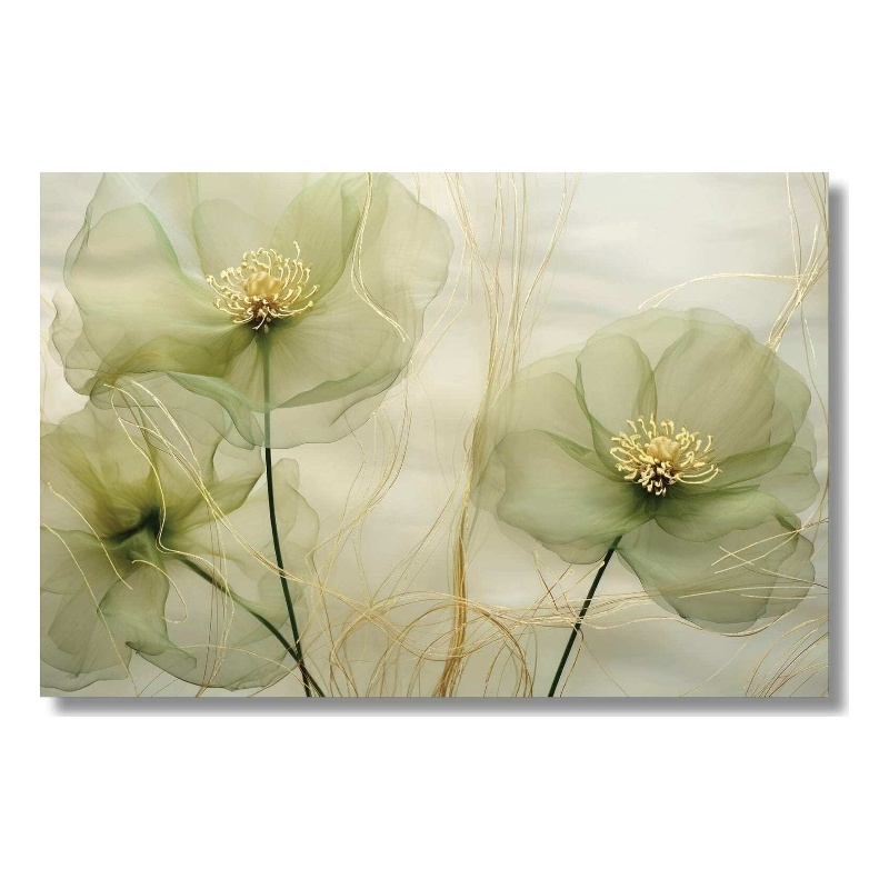 Maklaine Green Whispy Floral Tempered Glass Art in Multi-Color