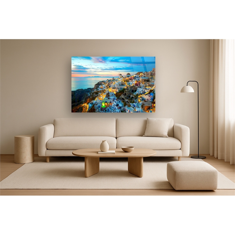 Maklaine Santorini Tempered Glass Wall Art 60