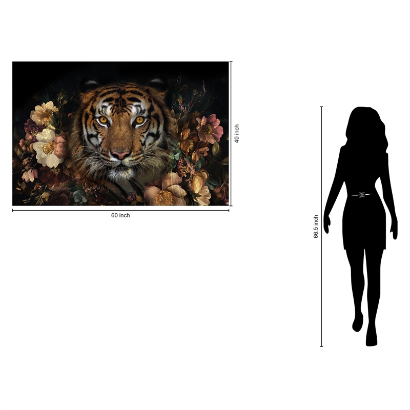 Maklaine Floral Tiger Tempered Glass Wall Art 60