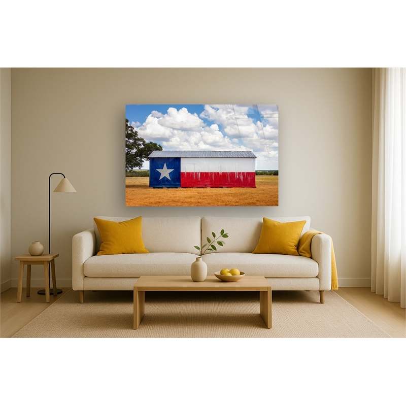 Maklaine Texas Flag Barn Tempered Glass Wall Art 60