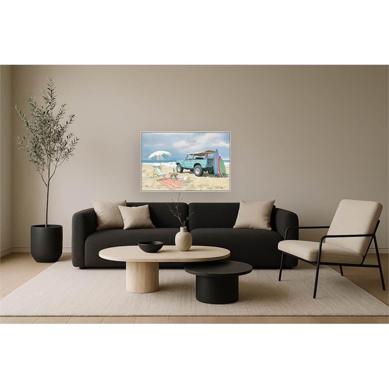 Maklaine Beach Adventure Classic Vehicle Canvas Art in Wood Frame