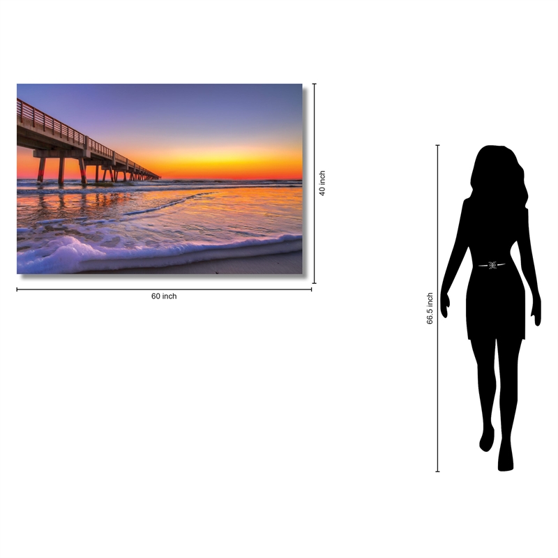 Maklaine Jacksonville Beach Pier Tempered Glass Art in Multicolor