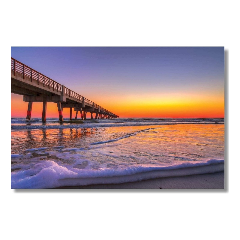 Maklaine Jacksonville Beach Pier Tempered Glass Art in Multicolor