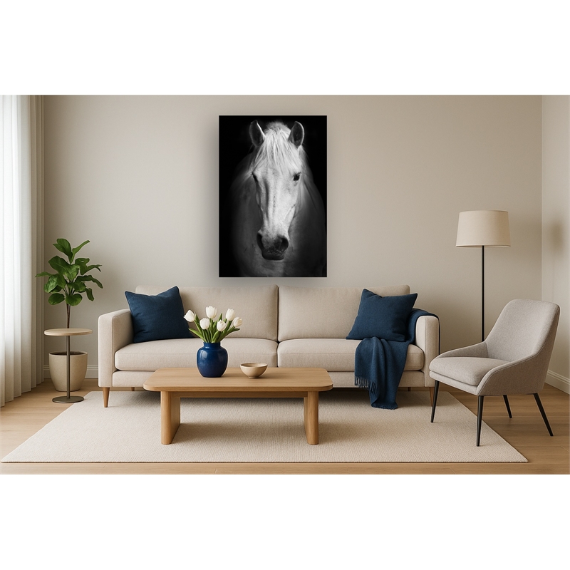 Maklaine White Horse Tempered Glass Wall Art 40