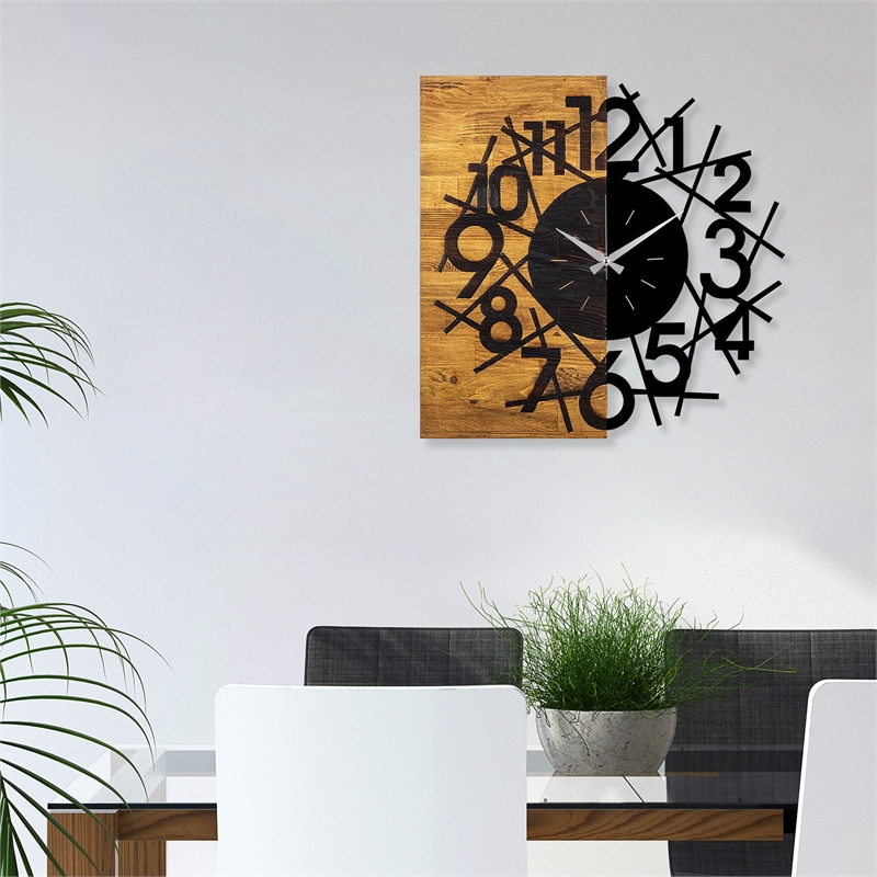 Maklaine 3 cm Thick Walnut Black Wooden Wall Clock with Silent Mechanism
