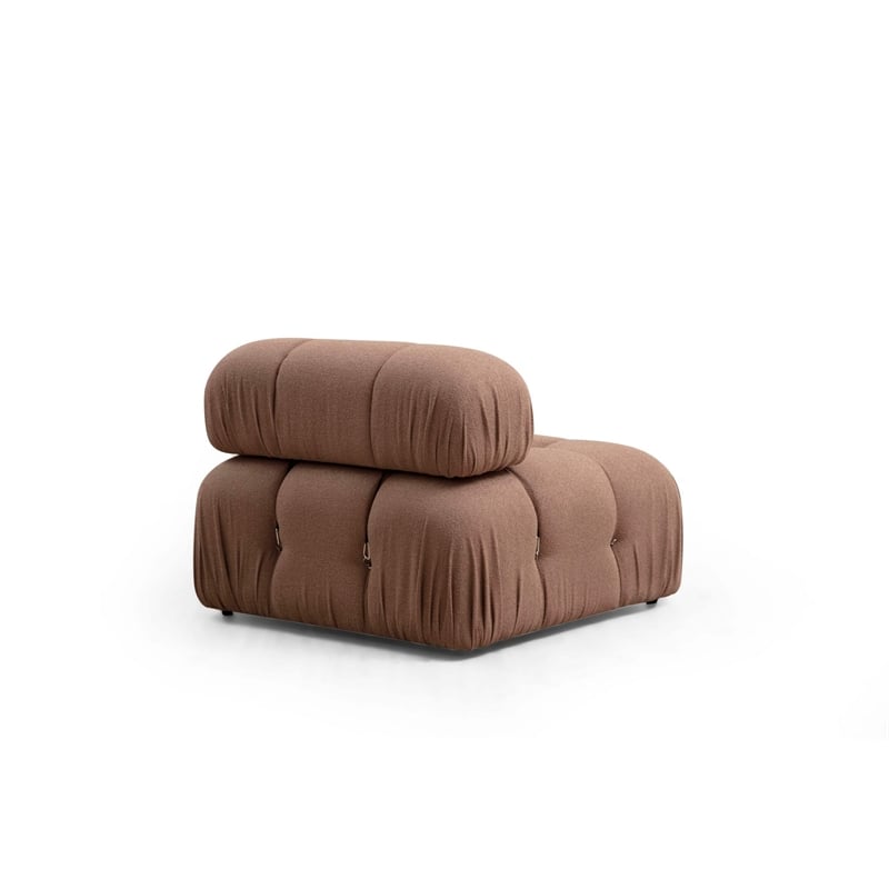 Maklaine Brown Bouclette 1-Seat Sofa with Feather Cushion on Black Legs