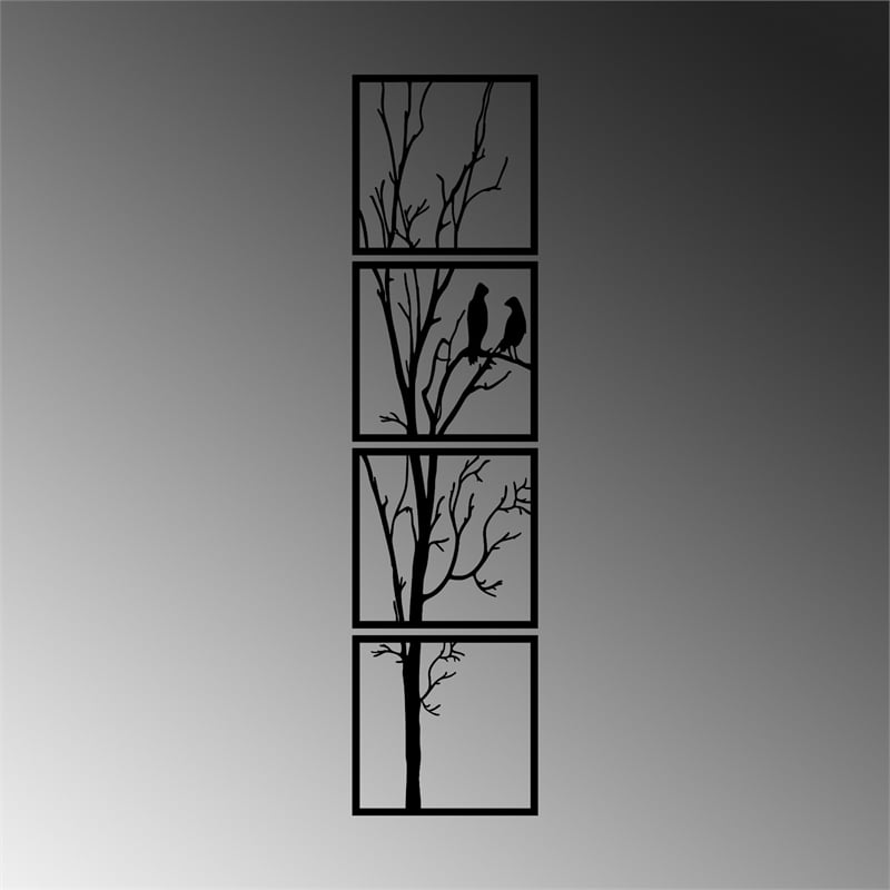 Maklaine 1.5mm Thick Black Tree and Birds Metal Wall Art Decor