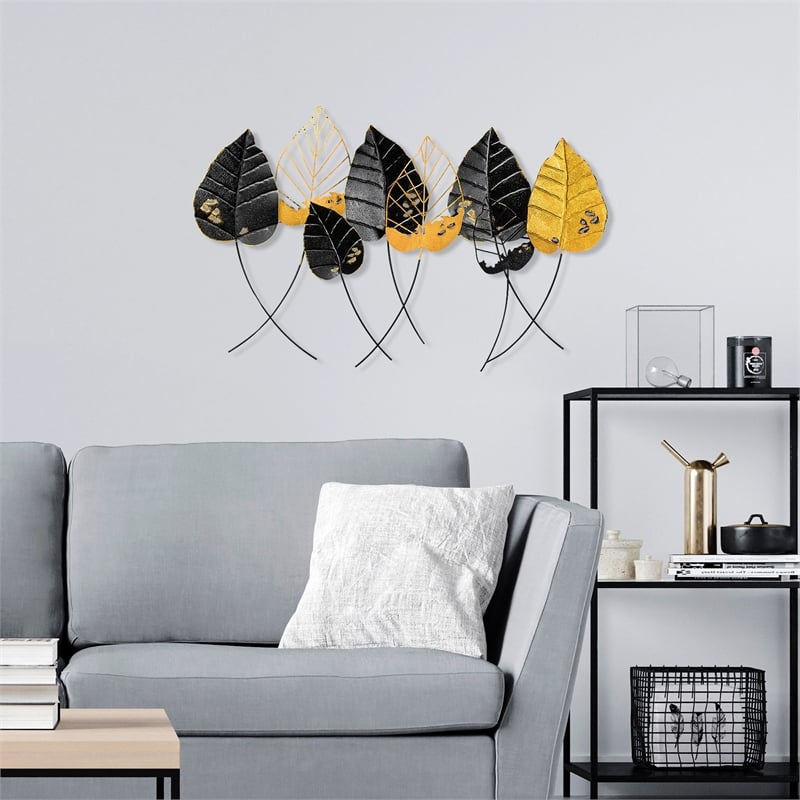 Maklaine 67 x 112 cm Multicolor Leaf Handmade Metal Wall Art Decor