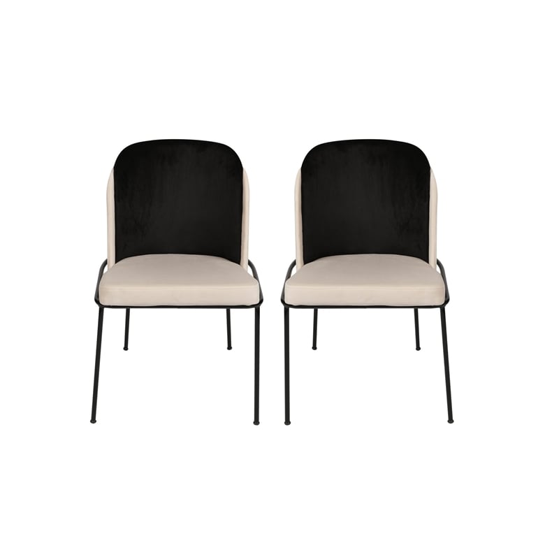 Maklaine Black Cream Velvet Chair Set of 2 with Metal Frame 33.86