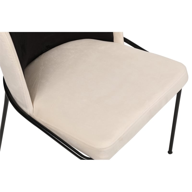 Maklaine Black Cream Velvet Chair Set of 2 with Metal Frame 33.86