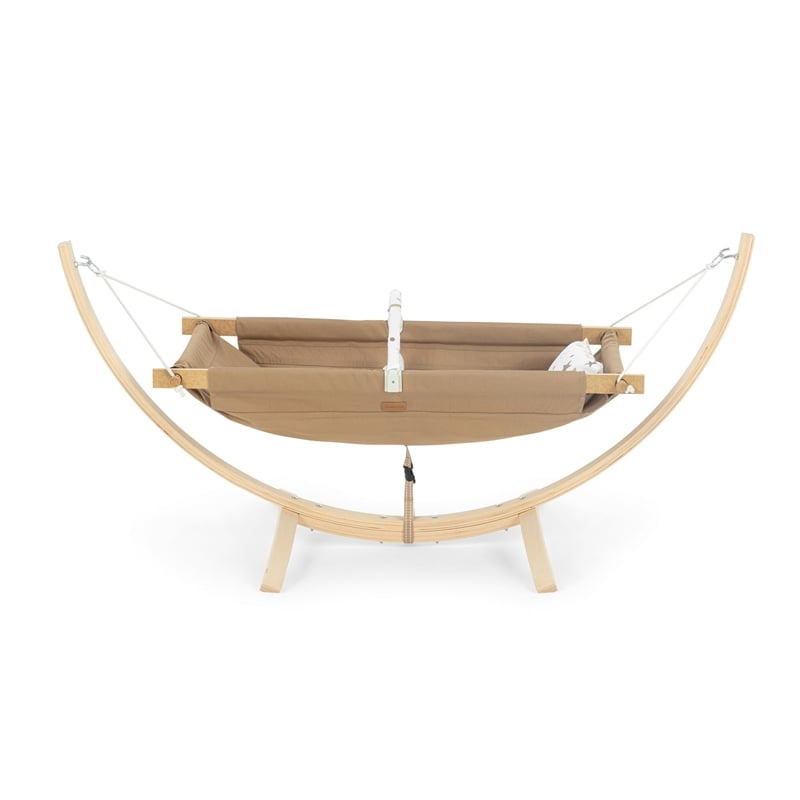 Maklaine Brown Beech Wood Baby Hammock with Linen for Ages 0 to 36 Months