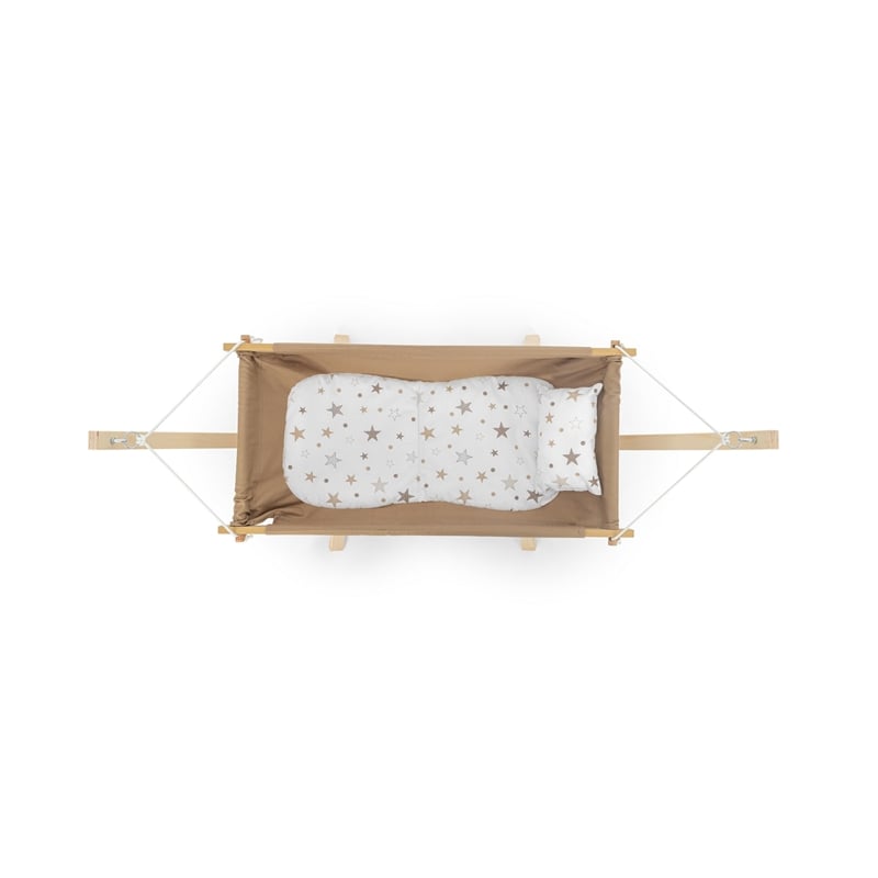 Maklaine Brown Beech Wood Baby Hammock with Linen for Ages 0 to 36 Months