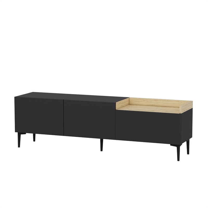 Maklaine Anthracite Wall Mountable TV Stand Media Console with Shelves
