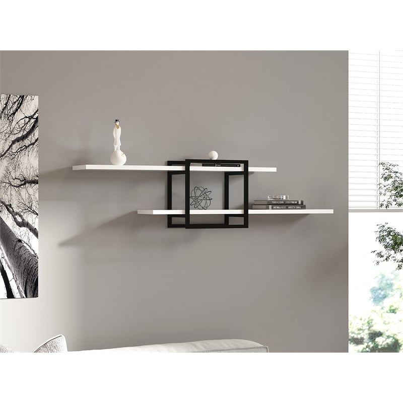 Maklaine White Wall Mounted Display Shelf with 40 x 20 Oven Painted Profile