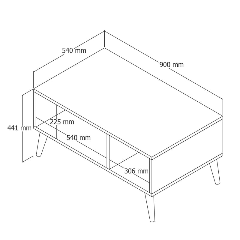 Maklaine Walnut 2-Tier Coffee Table with Shelves and Wooden Legs