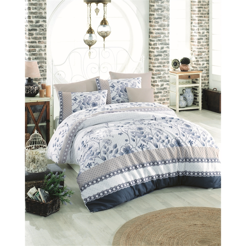 Maklaine Beige Ranforce Double Quilt Cover Set in Pure Cotton