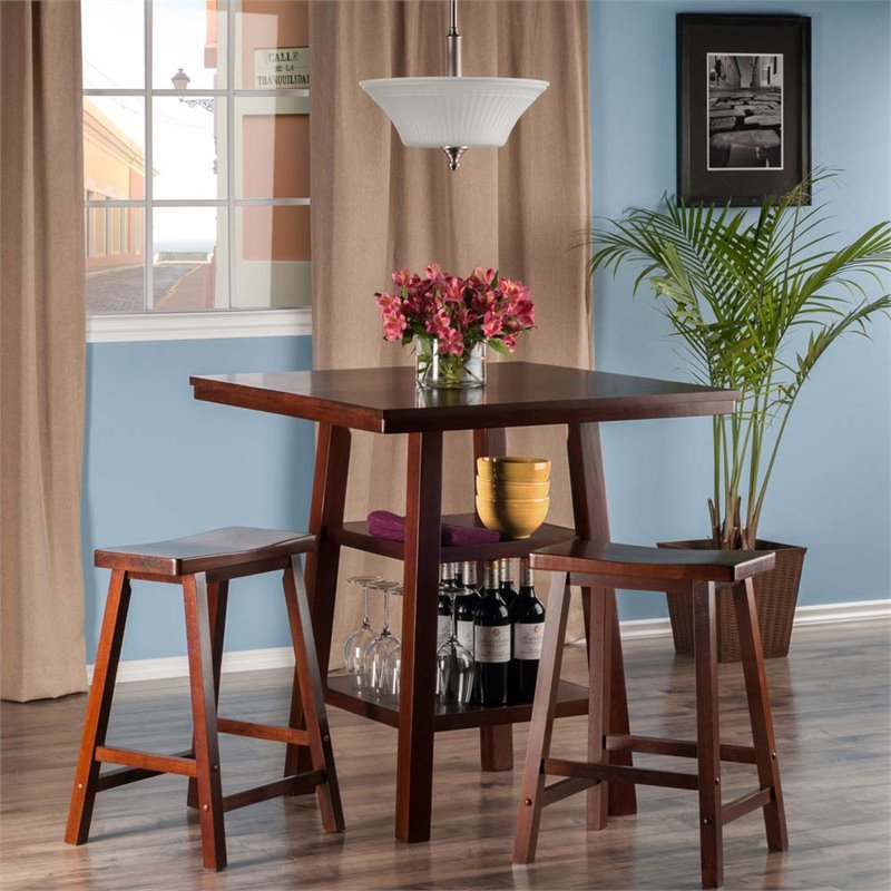 Kingfisher Lane 3-Piece Square Counter Height Solid Wood Dining Set in Walnut