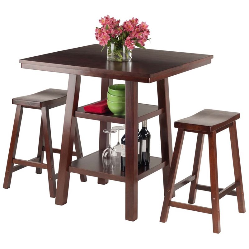 Kingfisher Lane 3-Piece Square Counter Height Solid Wood Dining Set in Walnut