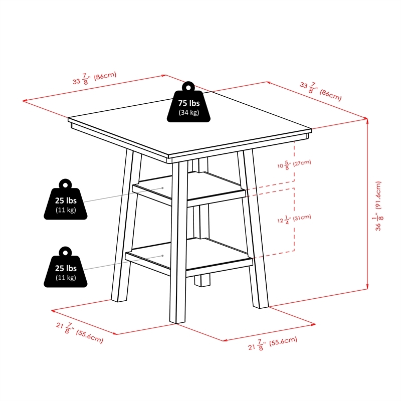 Kingfisher Lane 3-Piece Square Counter Height Solid Wood Dining Set in Walnut