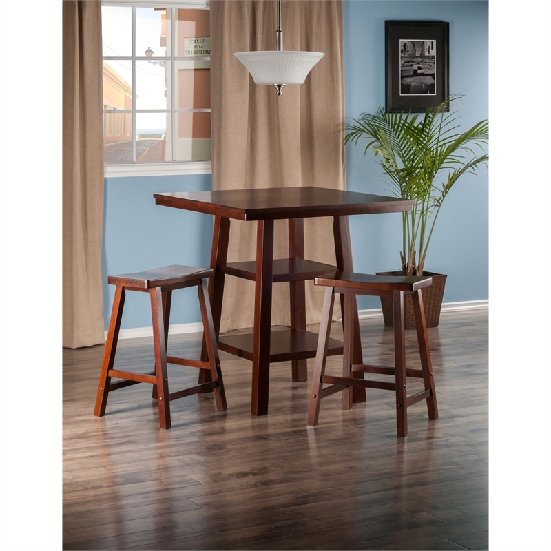 Kingfisher Lane 3-Piece Square Counter Height Solid Wood Dining Set in Walnut