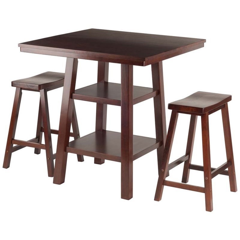 Kingfisher Lane 3-Piece Square Counter Height Solid Wood Dining Set in Walnut