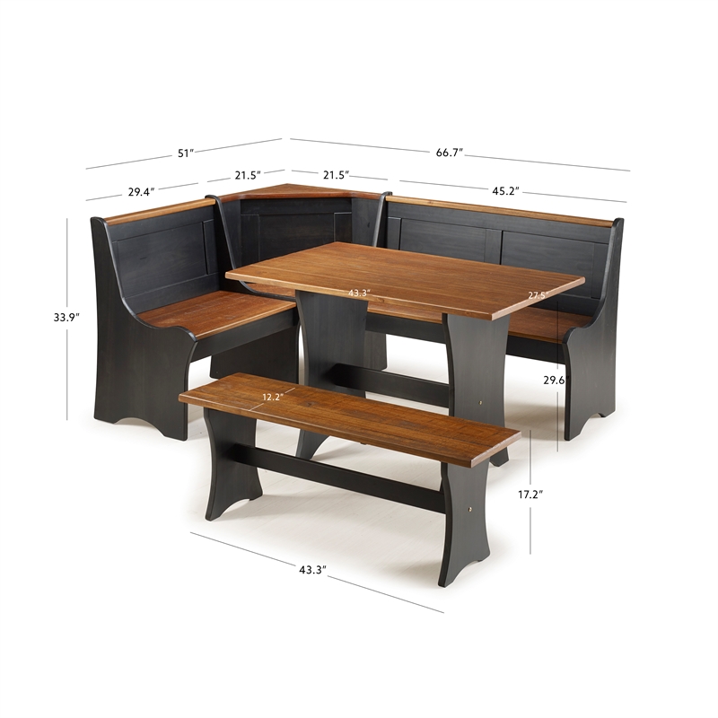 Kingfisher Lane Transitional Solid Wood Dining Nook in Black