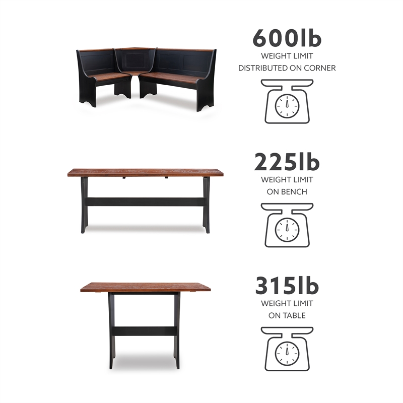 Kingfisher Lane Transitional Solid Wood Dining Nook in Black