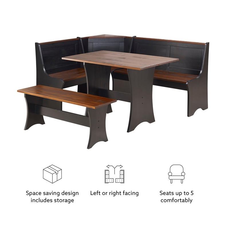 Kingfisher Lane Transitional Solid Wood Dining Nook in Black