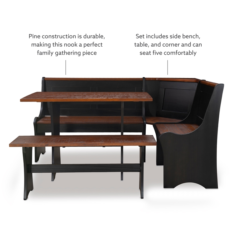 Kingfisher Lane Transitional Solid Wood Dining Nook in Black