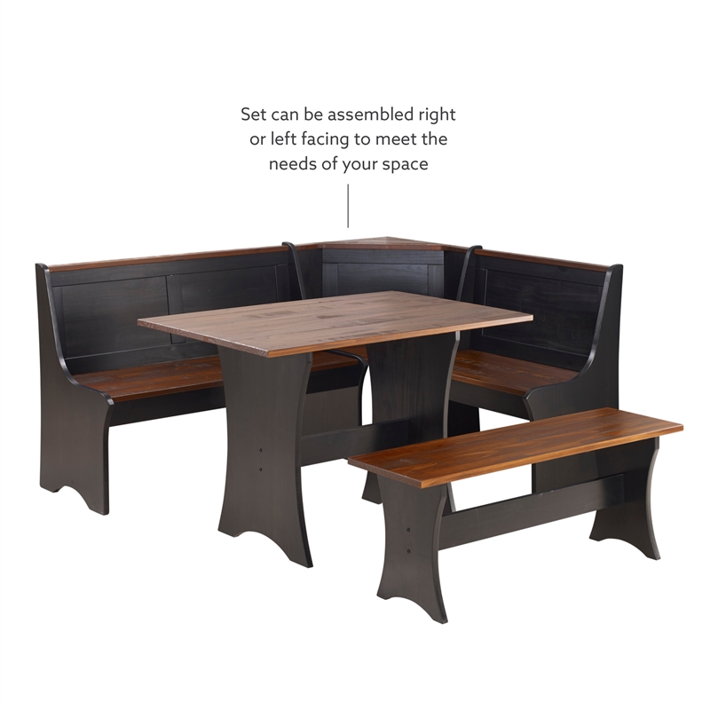 Kingfisher Lane Transitional Solid Wood Dining Nook in Black
