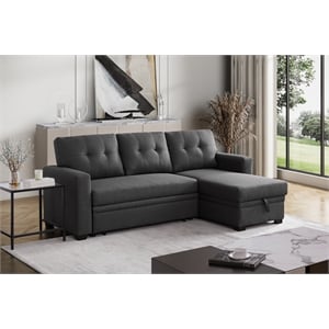 Kingfisher Lane Transitional Fabric Reversible Sleeper Sectional in Dark Gray