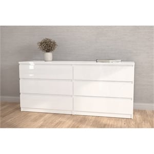 Kingfisher Lane Contemporary 6 Drawer Wood Double Dresser in White High Gloss
