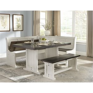 Kingfisher Lane Farmhouse Wood Breakfast Nook Set in Off White and Dark Brown
