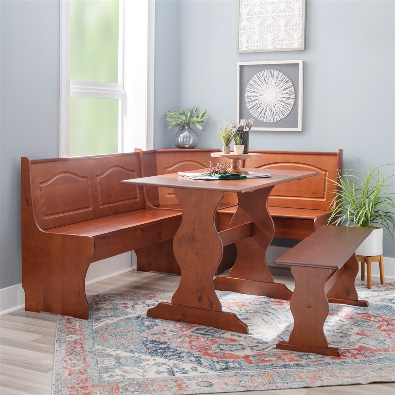 Kingfisher Lane Contemporary Wood Dining Nook Set in Walnut Finish