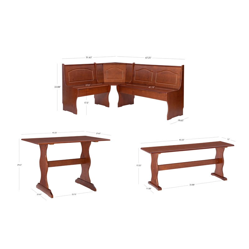 Kingfisher Lane Contemporary Wood Dining Nook Set in Walnut Finish