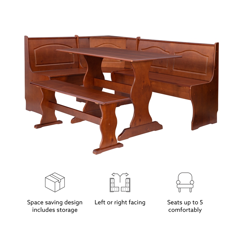 Kingfisher Lane Contemporary Wood Dining Nook Set in Walnut Finish
