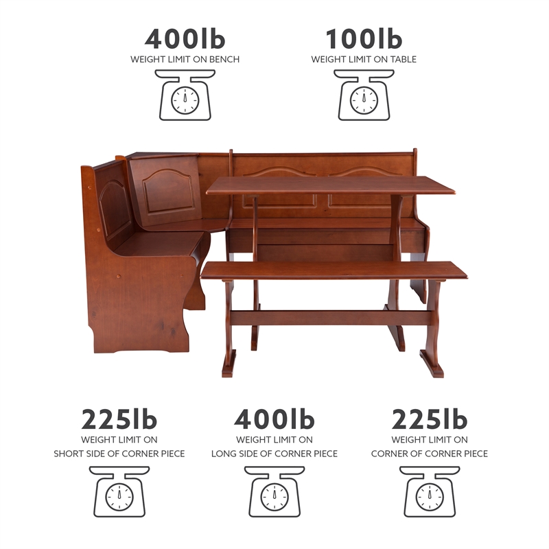 Kingfisher Lane Contemporary Wood Dining Nook Set in Walnut Finish