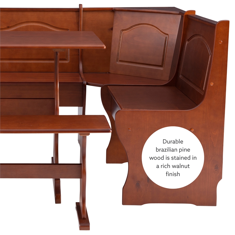 Kingfisher Lane Contemporary Wood Dining Nook Set in Walnut Finish