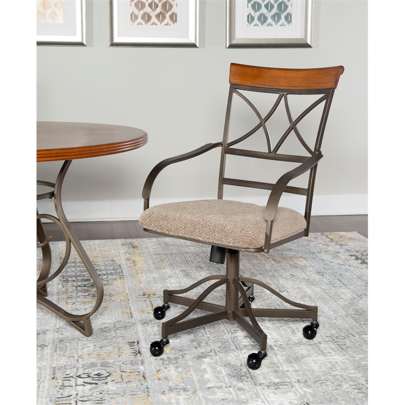 Kingfisher Lane 5PC Wood/Steel Swivel Rolling Dining Set in Matte Pewter/Bronze