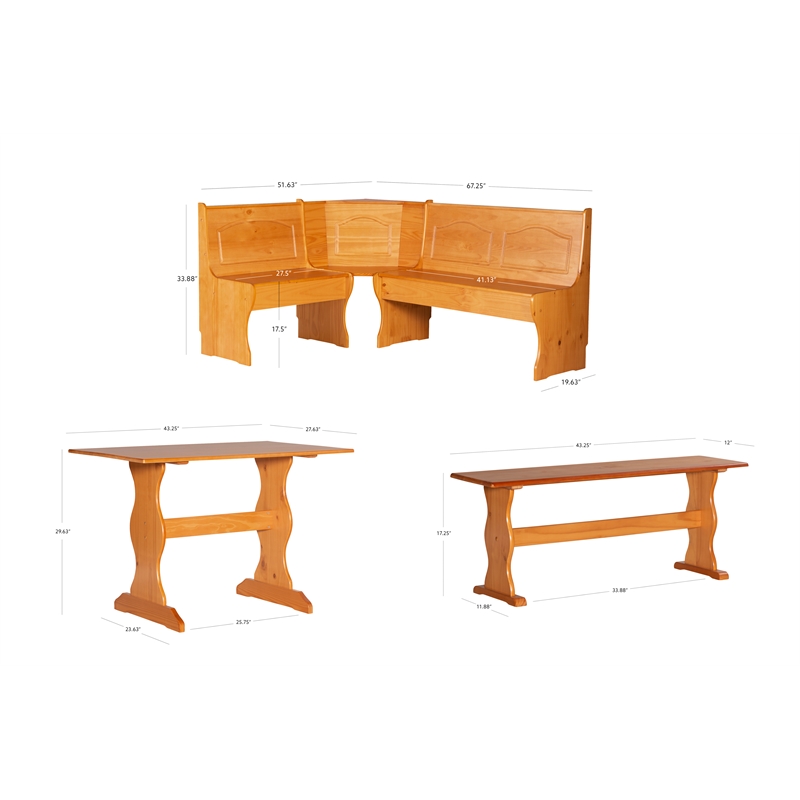 Kingfisher Lane Modern Wood Corner Dining Nook Set in Natural