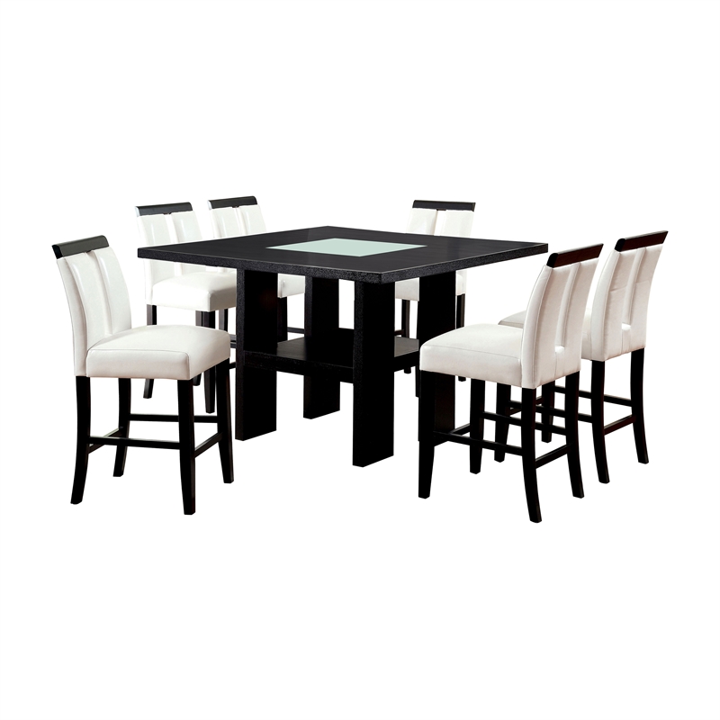 Kingfisher Lane Wood 7-Piece Counter Dining Set with LED in Black