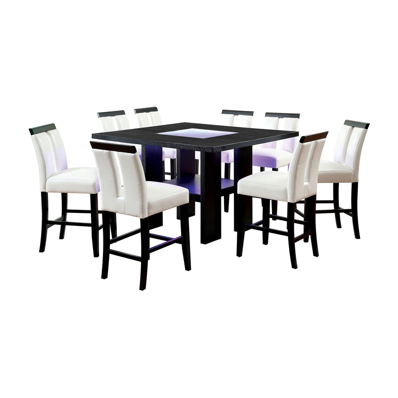 Kingfisher Lane Wood 9-Piece Counter Dining Set with LED in Black