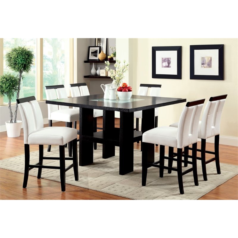 Kingfisher Lane Wood 9-Piece Counter Dining Set with LED in Black