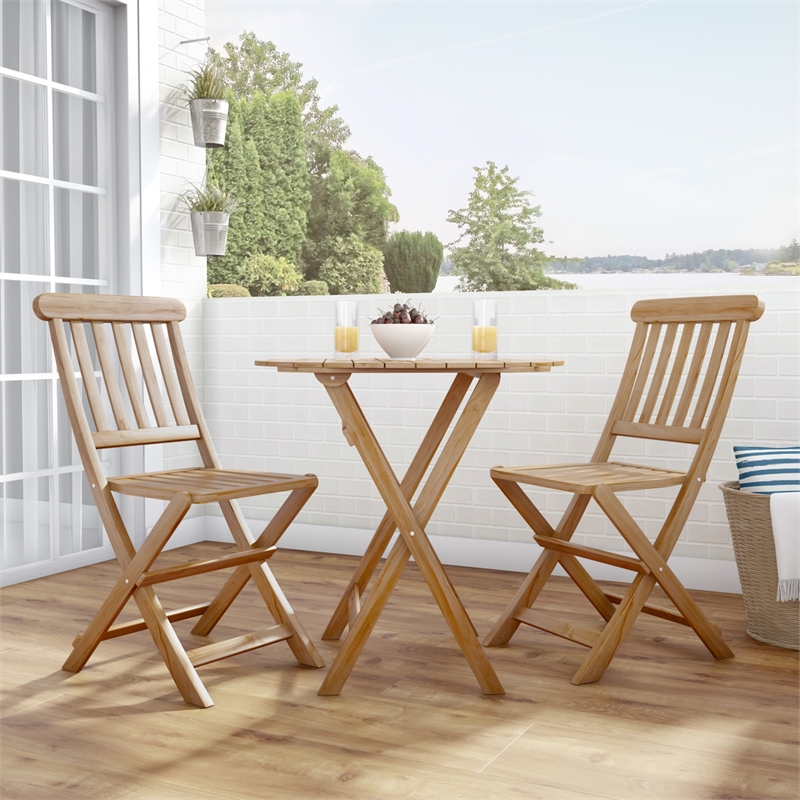 Kingfisher Lane 3 Piece Outdoor Foldable Wood Bistro Set in Acorn Brown