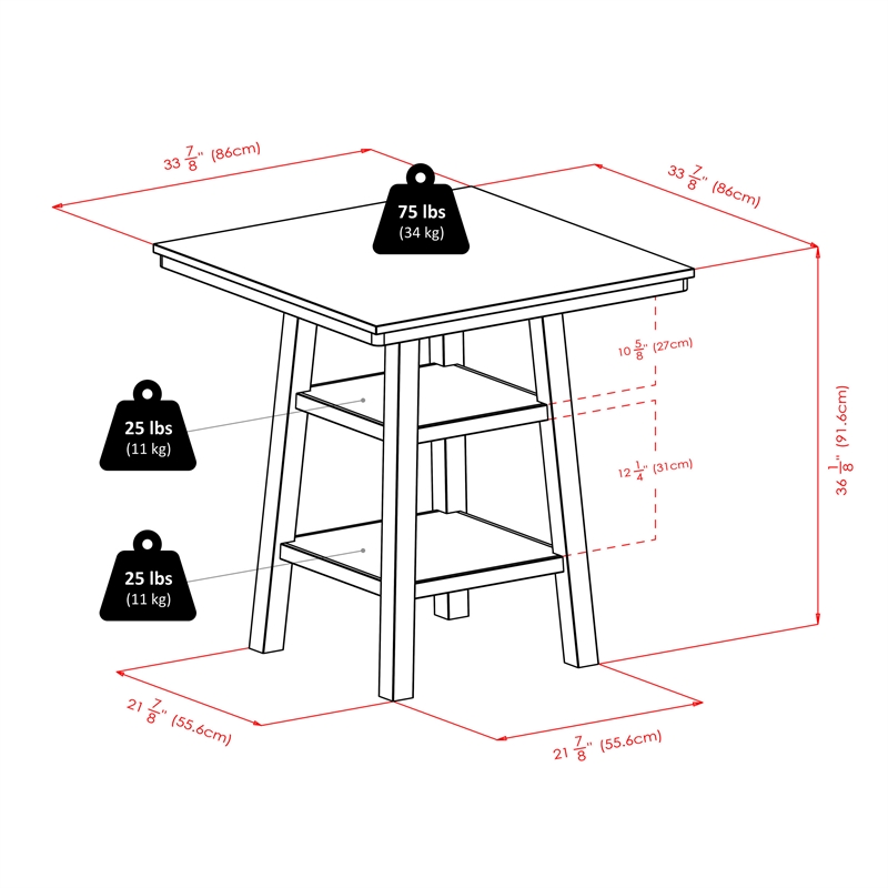 Kingfisher Lane 3-Piece Square Counter Height Solid Wood Dining Set in Walnut