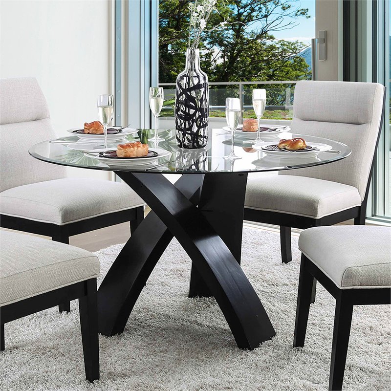 Kingfisher Lane Modern Glass 5-Piece Round Top Dining Set in Black